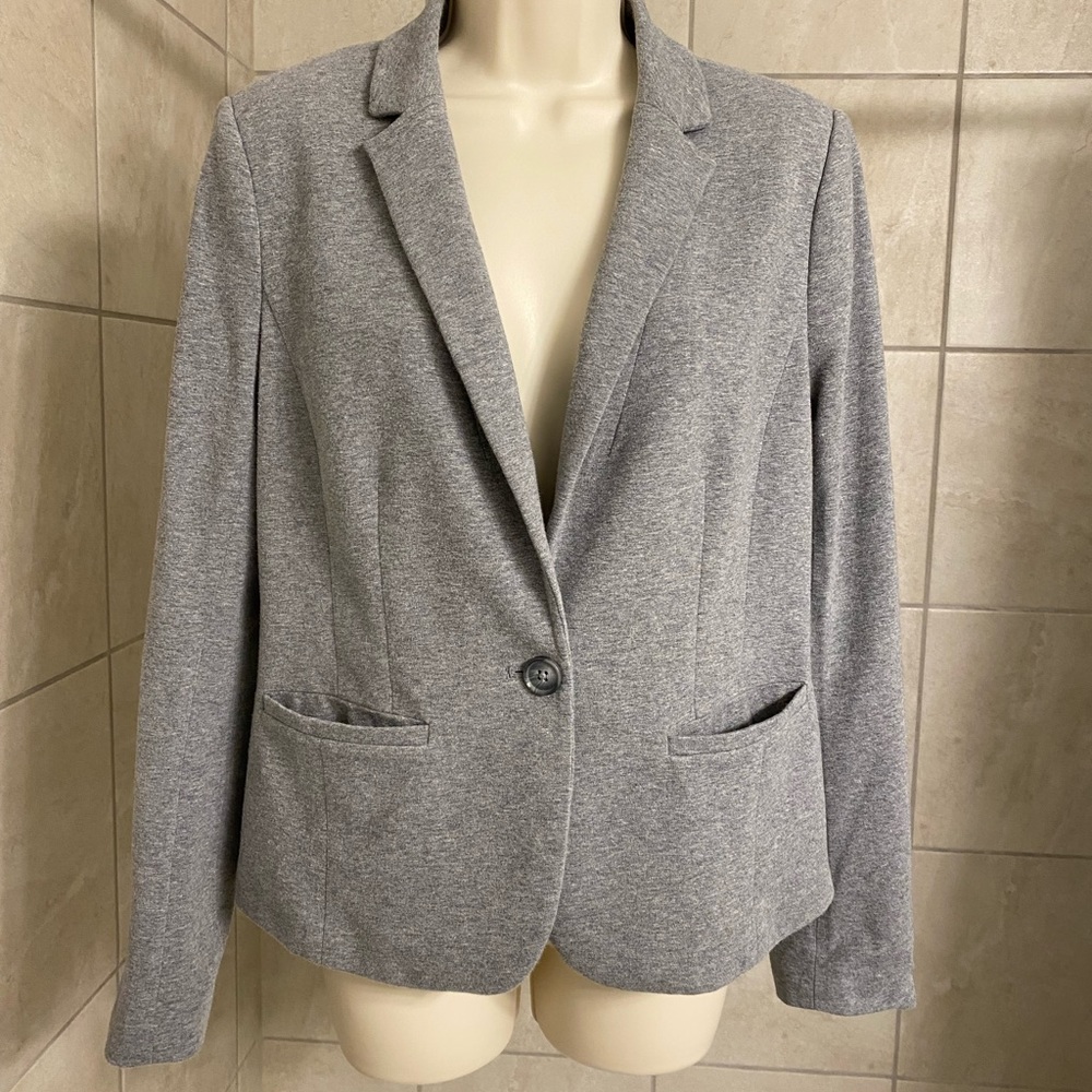 EUC Ann Taylor Loft heather grey lined one-button ladies’ blazer, size Medium